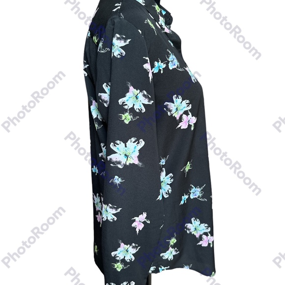 Banana Republic Women's Gray Floral Long Sleeve Button Blouse Medium - Picture 5 of 6